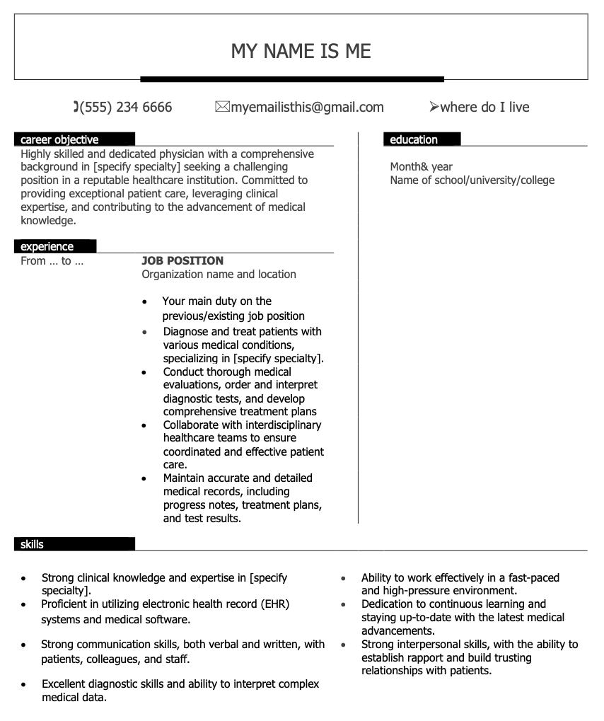 CV Template for Physician