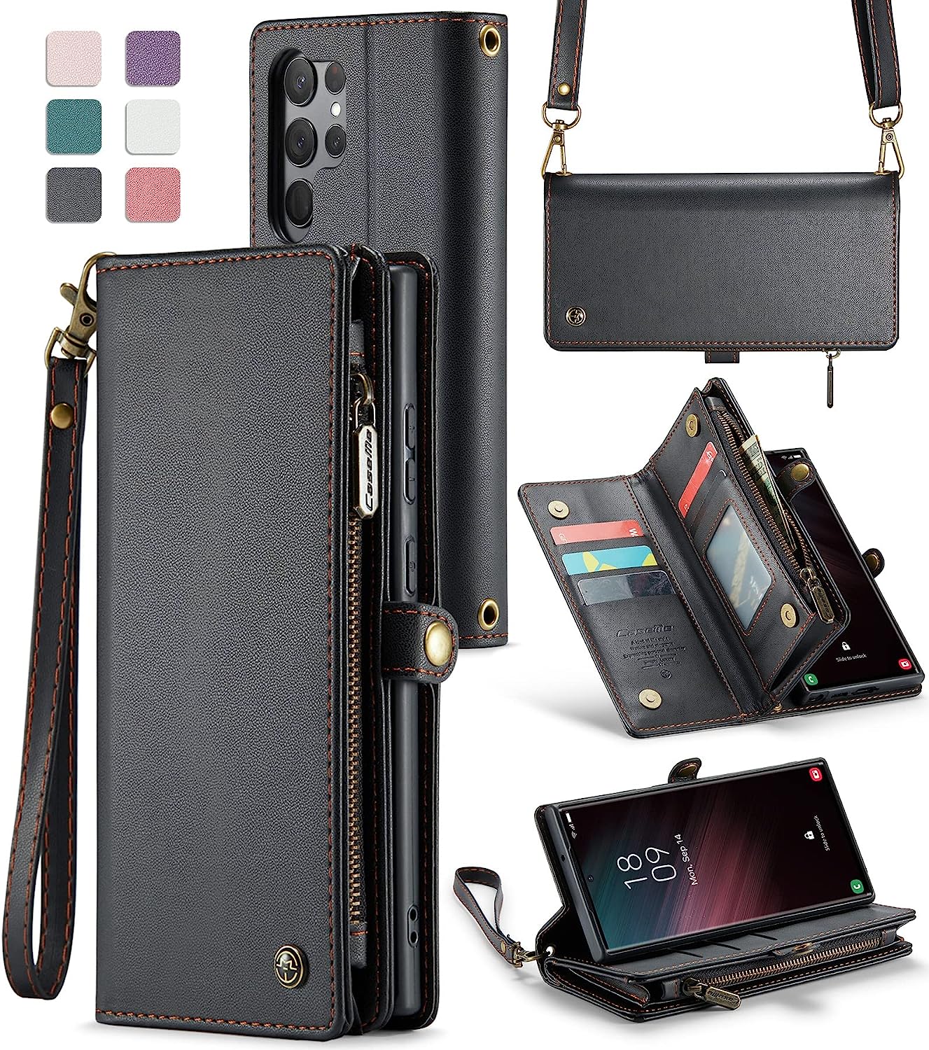 Phone case with card holder and strap