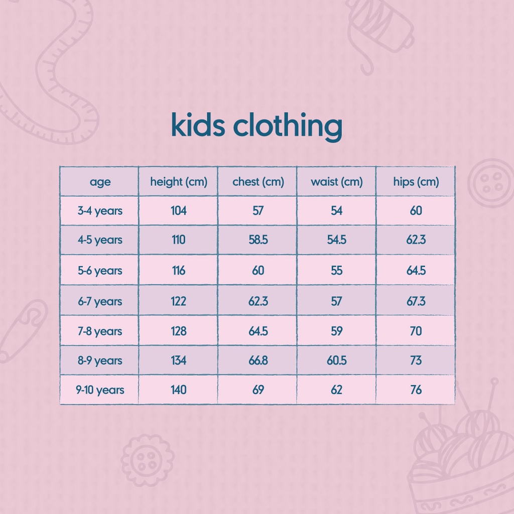Tabel Ukuran Baju Anak