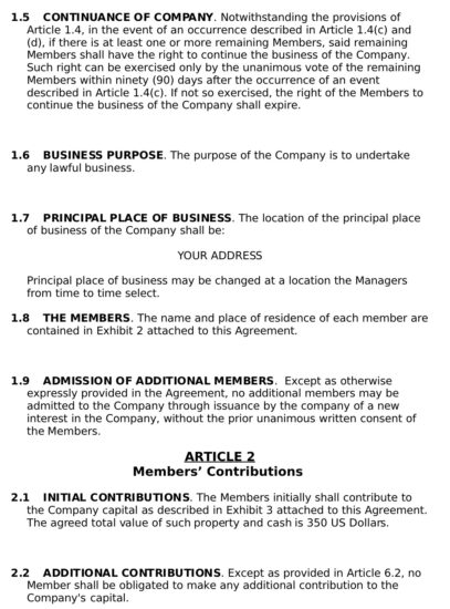 Example of LLC Operating Agreement