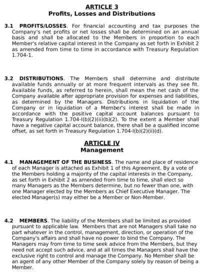 Example of LLC Operating Agreement