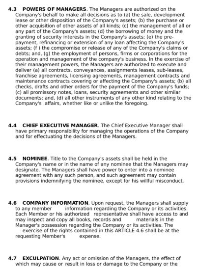 Example of LLC Operating Agreement