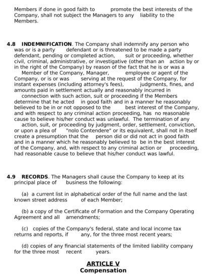 Example of LLC Operating Agreement