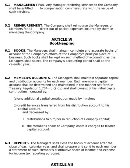 Example of LLC Operating Agreement