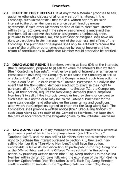 Example of LLC Operating Agreement