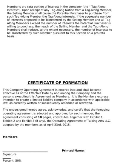 Example of LLC Operating Agreement