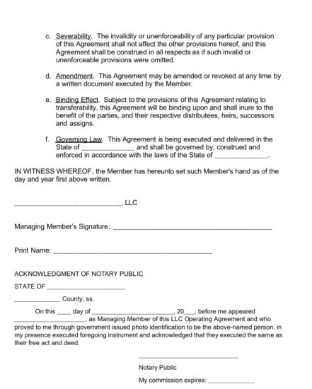 Example of a Sole Member Operating Agreement LLC