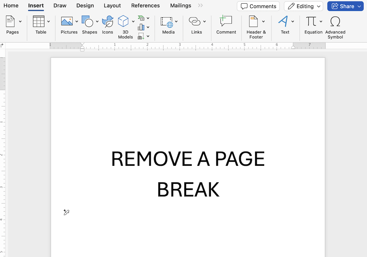 how to remove a page break in word