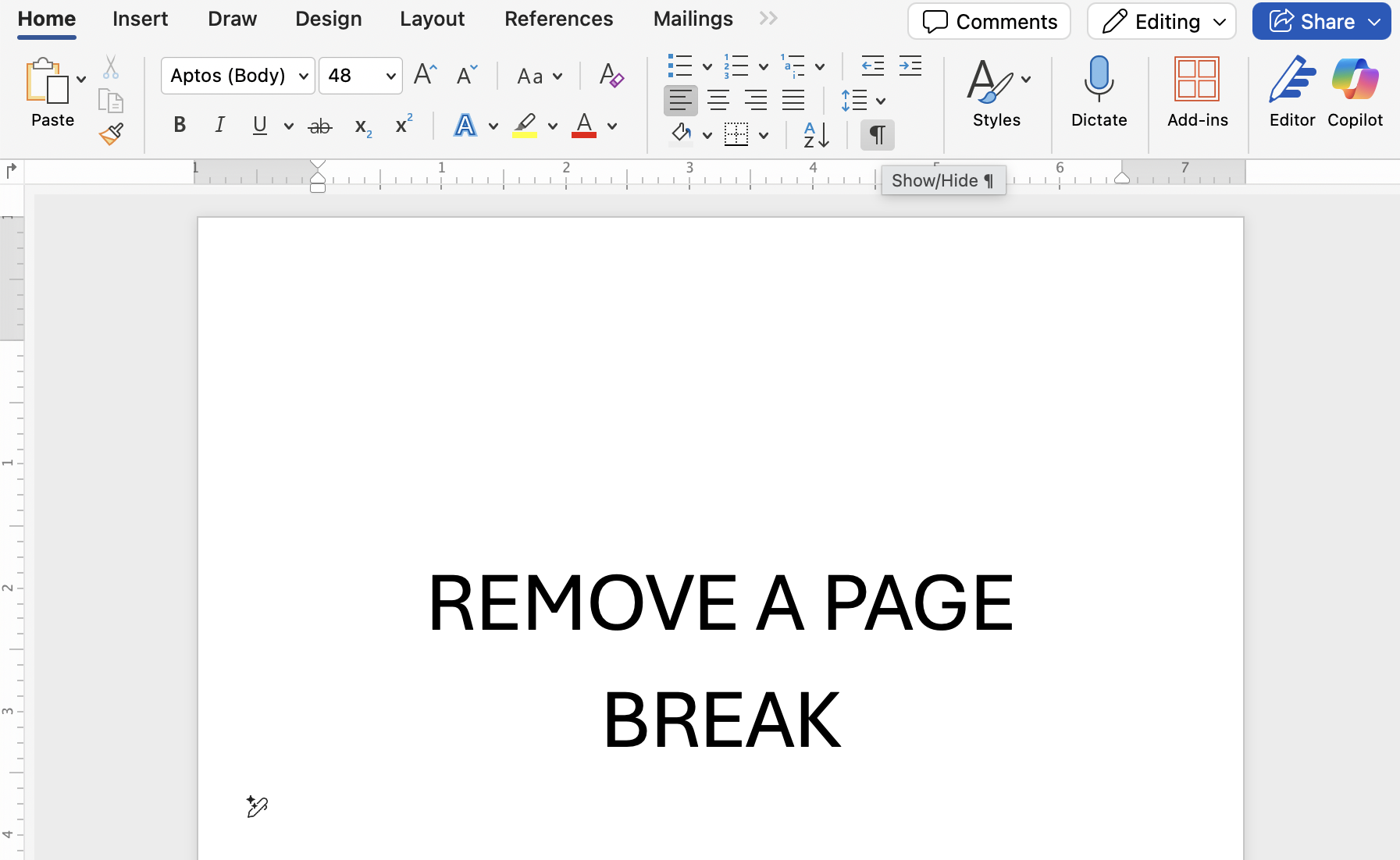 how to remove a page break in word