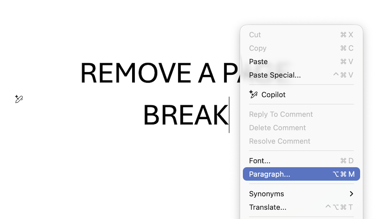how to remove a page break in word