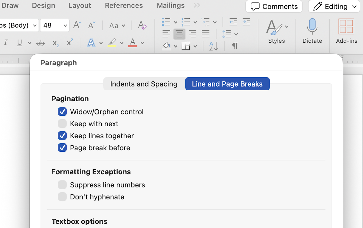 how to remove a page break in word