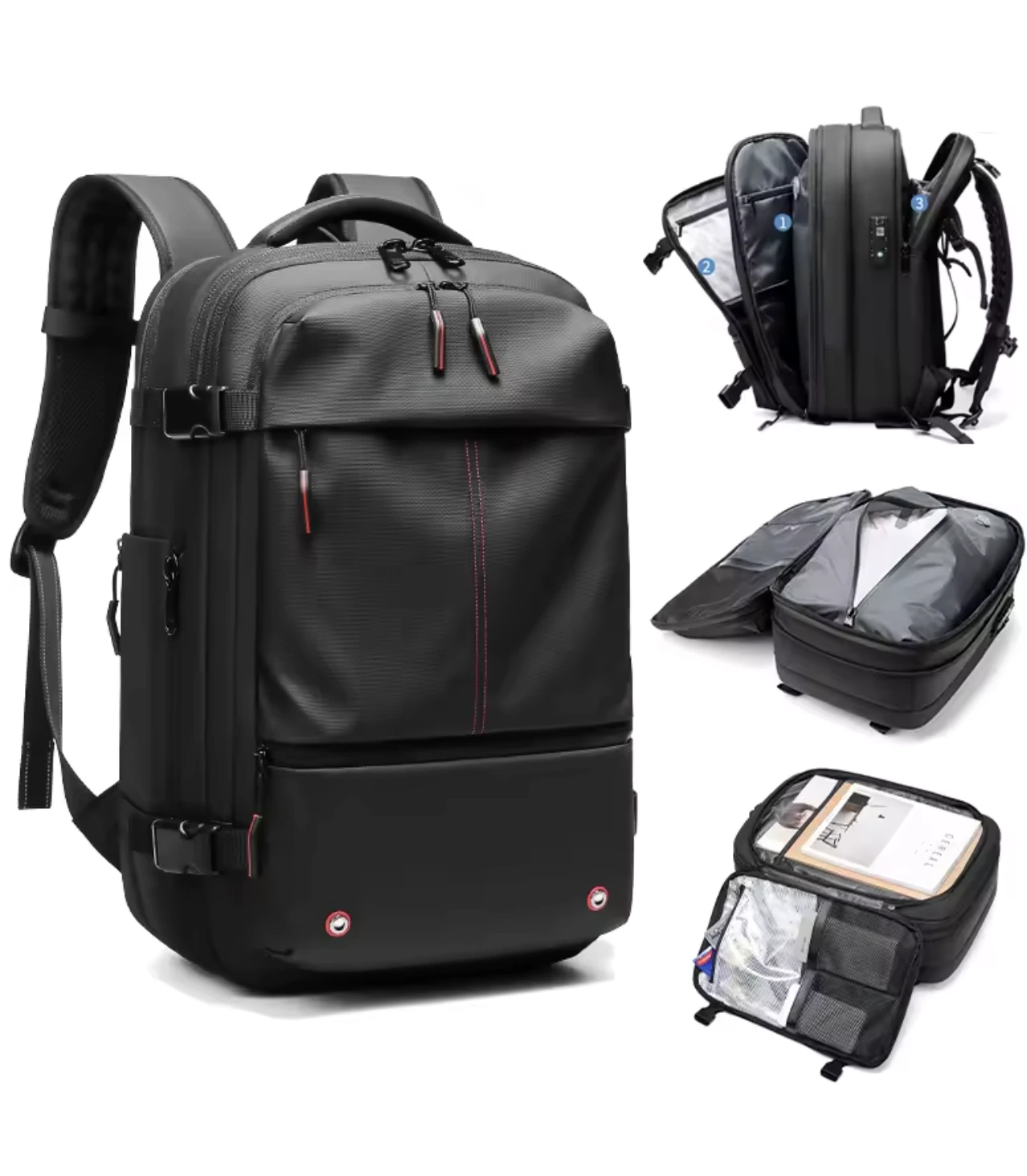 Expandable laptop backpack interior compartments